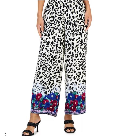 JM Collection Wide Leg Floral Cheetah Animal Print Indie Boho Pants XL NEW - Picture 1 of 6